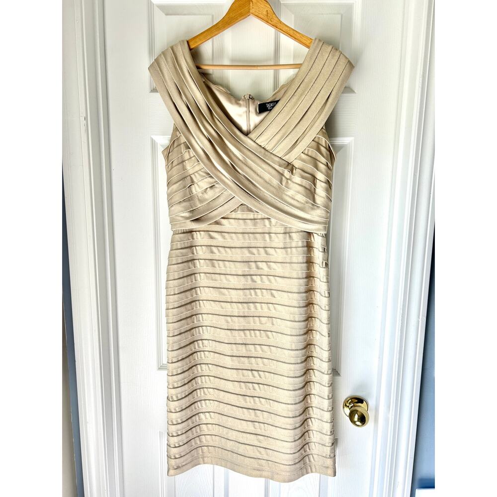Tadashi Collection Pleated Cocktail Dress Gold Shimmer XL Metallic